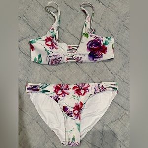 2 piece Bikini // White with colorful flower design